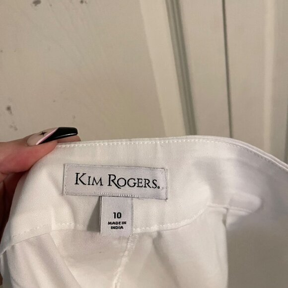 Kim Rogers Womens NWT White High Rise Side Zip Twill Scallop Capri Pants Size 10 - Picture 2 of 7